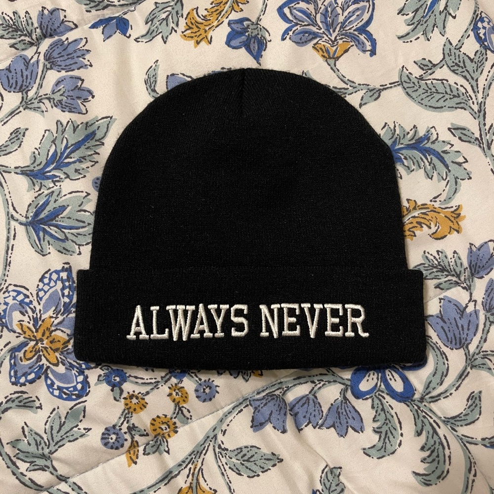 Black Beanie with White Embroidery